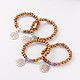 Bois rond et pierres précieuses perles élastiques bracelets de breloque BJEW-JB02195-1