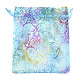 オーガンジーギフトバッグ巾着袋  巾着袋  カラフルなサンゴ模様  長方形  ダークターコイズ  20x15cm OP-Q051-15x20-01-2