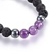 Natural Lava Rock and Non-Magnetic Synthetic Hematite Beads Braided Bead Bracelets BJEW-JB03975-01-2
