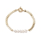 Natural Pearl Beaded Link Anklet with Brass Cob Chains for Women AJEW-AN00525-1