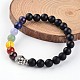 Buddha-Kopf natürliche schwarze Achat (gefärbt) Perlen Chakra Stretch-Armbänder BJEW-JB02226-02-1