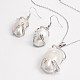 Oval Natural White Shell Pendants & Earrings Jewelry Sets SJEW-P066-02-1