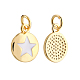 BENECREAT 10Pcs 18K Gold Plated Star Enamel Charms Flat Round Pendants with Jump Rings for DIY Necklace Bracelet Jewelry Making KK-BC0004-60-1
