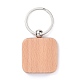 Porte-clés en bois naturel, avec porte-clés fendus en fer plaqué platine, carrée, burlywood, 7.5 cm, carré: 48.5x39.5x7 mm