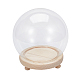 ガラスドームカバー  ボール型ハンドル装飾陳列ケース  クローシュベルジャーテラリウムウッドベース付き  淡い茶色  完成品:150x160mm AJEW-WH0401-76B-7