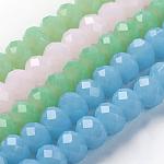 Chapelets de perles en verre, style de jade d'imitation, facette, rondelle, couleur mixte, 8x6mm, Trou: 1mm, Environ 68~70 pcs/chapelet, 15 pouce