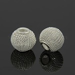Iron Wire Mesh Beads, DIY Material for Basketball Wives Earrings Making, Rondelle, Silver Color Plated, Size: about 16mm in diameter, 14mm thick, hole: 5mm