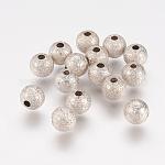Perles en laiton texturées, ronde, couleur platine, taille: environ 6mm de diamètre, Trou: 1mm