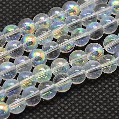 Nachzuahmen österreichische Kristall galvanisieren Glasperlenstränge Rund, halb a,b Farbe plattiert, Klasse AA, ab Farbe plattiert, 10 mm, Bohrung: 1 mm, ca. 40 Stk. / Strang, 15 Zoll (38 cm)
