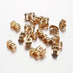 Ohrmuttern aus Edelstahl 304, Reibungsohrringrücken für Ohrstecker, echtes 18k vergoldet, 6x4.5x3 mm, Bohrung: 0.8 mm