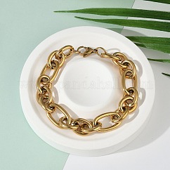 Braccialetti a catena incrociata in acciaio inossidabile 304 placcati ioni (ip), gioielli lucidi, con chiusure moschettone, oro, 8.27 pollice (21 cm), Link: 20~21x13x3mm e 15~16x12x3 mm