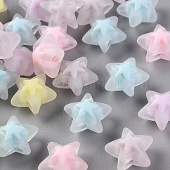 Abalorios de acrílico transparentes, esmerilado, talón en grano, estrella, color mezclado, 15.5x16x9.5mm, agujero: 3 mm, aproximamente 569 unidades / 500 g