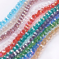FilI di perline in vetro placcato, ab colore placcato, rondelle sfaccettato, colore misto, 3.5~3.8x2.5~3mm, Foro: 1 mm, circa 105~110pcs/filo, 29~31cm