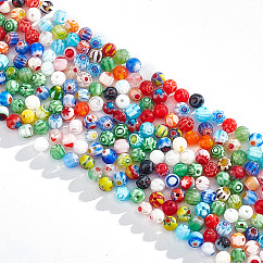 4 hebra de cuentas redondas de vidrio millefiori hechas a mano, color mezclado, 4mm, agujero: 1 mm, aproximamente 95~100 pcs / cadena