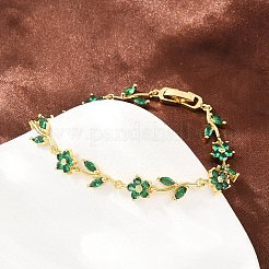 Bracciali a catena con maglie a fiore in ottone e pavé di zirconi cubici per donna&nbsp;KK-CBA68DA-14G-10