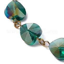 Bracciali a maglie in vetro a forma di cuore sfaccettato per donna&nbsp;BJEW-JB10894