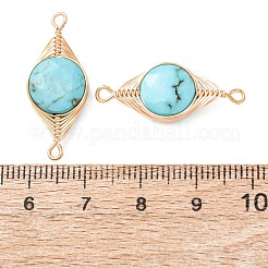 Натуральные бирюзовые граненые шестиугольные плоские круглые звенья-подвески с медной проволочной обмоткой в виде елочки.&nbsp;KK-Z152-07G-01