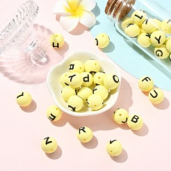1 набор из 26 желтых круглых силиконовых бусин с буквами&nbsp;ST-CJ0041-015