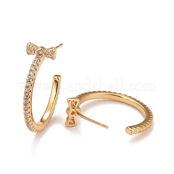 Серьги-гвоздики в форме буквы «С» из прозрачного кубического циркония с бантом&nbsp;EJEW-C022-22G