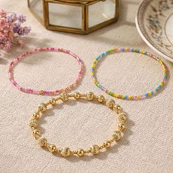 Boho-Stretch-Armbandsets aus Messing und Glasperlen&nbsp;ZV9716-1