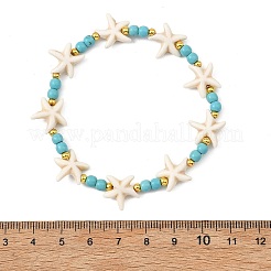 Stretcharmbänder aus synthetischen Türkis- und Messingperlen für Damen und Herren&nbsp;BJEW-JB13877-03