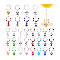 32 шт. 8-х цветные стеклянные подвески-ангелы для бокалов вина&nbsp;AJEW-PH01651