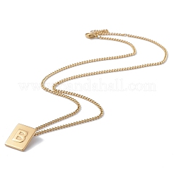 Collier pendentif rectangulaire en acier inoxydable avec lettre initiale pour hommes et femmes&nbsp;LS-NJEW-E090-01G-02