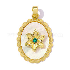 Pendentifs en laiton sertis de micro-pavés de zircone cubique verte et de coquillage&nbsp;CU-OY001-52G