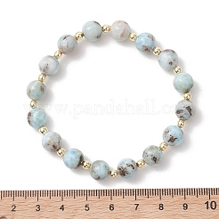 Bracelets extensibles ronds en perles de larimar naturel et d'hématite synthétique non magnétique pour femmes et hommes&nbsp;BJEW-JB13559
