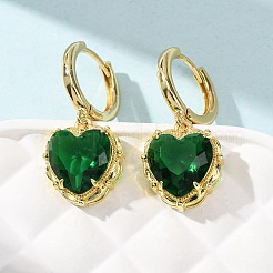 Orecchini a cerchio a forma di cuore in ottone e vetro per San Valentino&nbsp;EJEW-Z164-23G-04