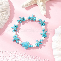 3 Stück 3 Farben Seestern & Schildkröte synthetische türkisfarbene Perlen Stretch-Armbänder für Frauen&nbsp;BJEW-JB12129