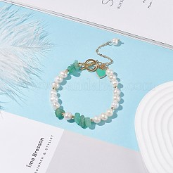 Braccialetto di perline di avventurina verde naturale e perle con ciondoli a cuore in lega smaltata&nbsp;BJEW-JB08039-02