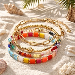 Ensembles de bracelets extensibles en laiton et perles de verre colorées&nbsp;TV5355