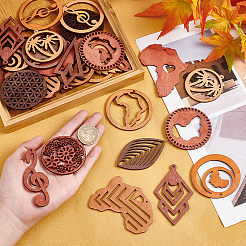36pcs 18 styles de grands pendentifs en bois&nbsp;WOOD-PH0002-29
