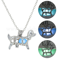 Halskette mit Hundekäfig-Anhänger aus Legierung mit synthetischem Leuchtstein&nbsp;LUMI-PW0001-012P-A