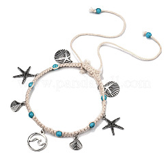 Bracelets de cheville tressés en alliage de style bohème avec breloques d'animaux marins&nbsp;FS-WGB3C8E-01