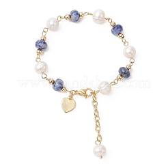Браслеты из натуральных голубых пятен яшмы и культивированного пресноводного жемчуга в форме ронделей для женщин&nbsp;BJEW-JB12809-01