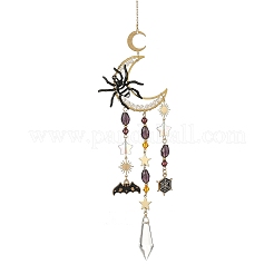 Atrapasueños de aleación esmaltada con araña y murciélago de Halloween&nbsp;HJEW-TA00492