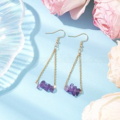 Orecchini pendenti in acciaio inossidabile 304 con ametista naturale&nbsp;EJEW-JE06010-04