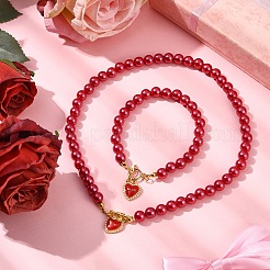 2 stücke 2 arten abs kunststoff imitation perlen halsketten & armbänder sets für frauen&nbsp;SJEW-FS00006