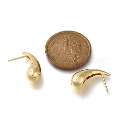 Серьги-гвоздики из латуни с микропаве из прозрачного кубического циркония с покрытием в виде капли&nbsp;EJEW-H143-18G