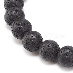 2 pièces 2 style pierre de lave naturelle et howlite bracelets extensibles perlés ronds sertis de breloques en alliage yin yang&nbsp;BJEW-JB08457