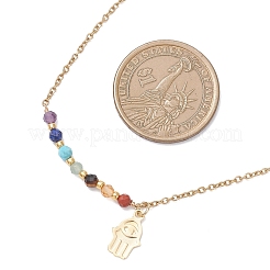 Collier avec pendentif en perles rondes à facettes en pierre précieuse naturelle Chakra&nbsp;NJEW-JN05531-01