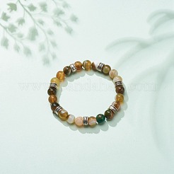 Braccialetto elasticizzato con perline rotonde in agata striata naturale&nbsp;BJEW-JB08607