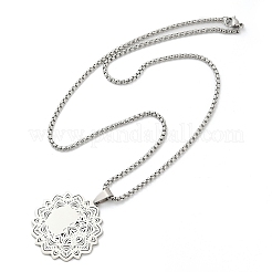 Ожерелья с подвеской в виде цветка мандалы из нержавеющей стали 201&nbsp;NJEW-K253-35P