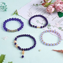 4pcs 4 Stil natürliche malaysia Jade Stretch-Armbänder mit Glasperlen&nbsp;BJEW-SW00105-06