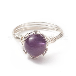 Anello da dito con perline intrecciate in pietra naturale&nbsp;RJEW-TA00066