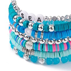 Set di bracciali elastici fatti a mano in argilla polimerica con perline heishi&nbsp;BJEW-JB07390