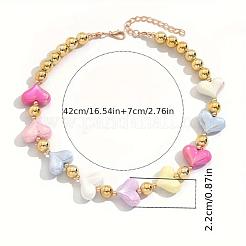 Женские ожерелья из сплава с пластиковыми круглыми бусинами в форме сердца из CCB-пластика&nbsp;FS-WG06F83-01