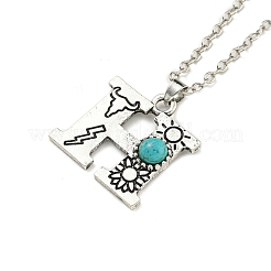 Lettre a ~ z en alliage plaqué argent antique avec colliers à pendentif turquoise synthétique&nbsp;NJEW-G080-01H